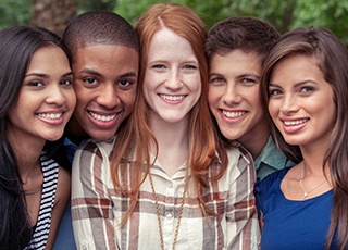 Group of teens with straight healthy smile